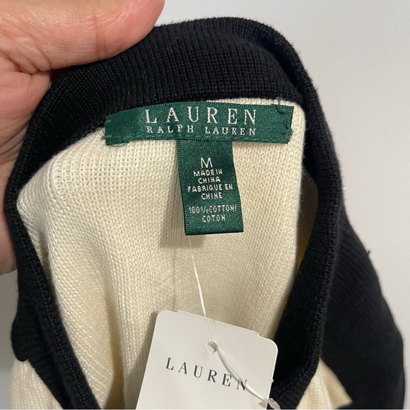 Lauren RL Cream and Black Full Zip sweater cardigan NWT size medium - Picture 5 of 6